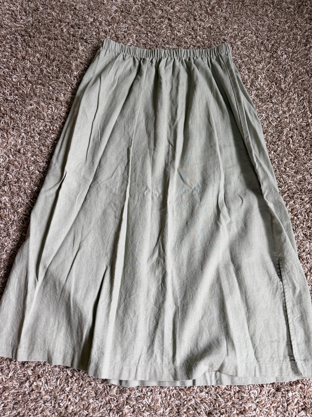 Vintage Light Olive Green Midi Linen Skirt